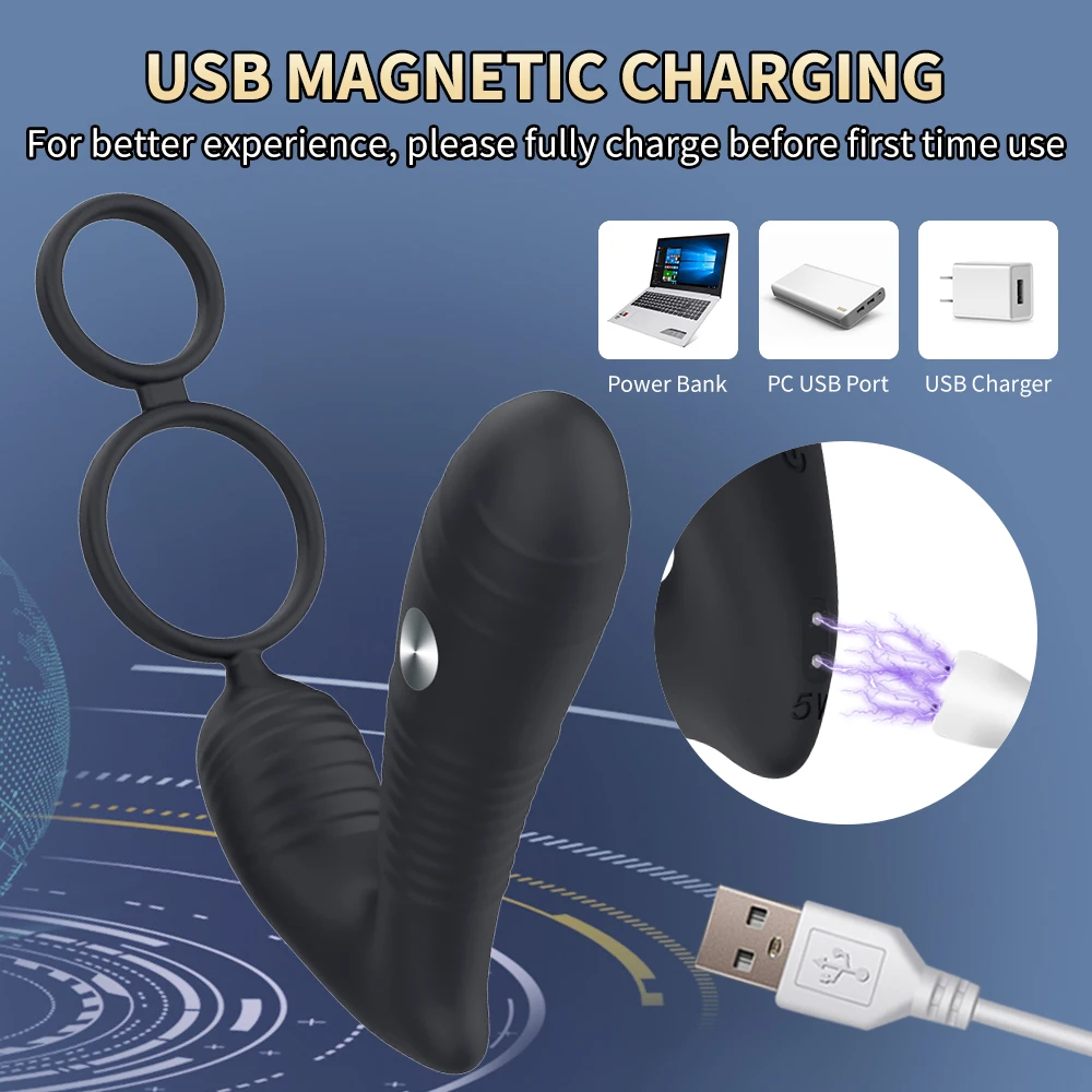 Vibratore Prostata Stimolatore Anale Massaggiatore Ritarda Eiaculazione Anello di Blocco Anale Butt Plug APP R_voghion.com
