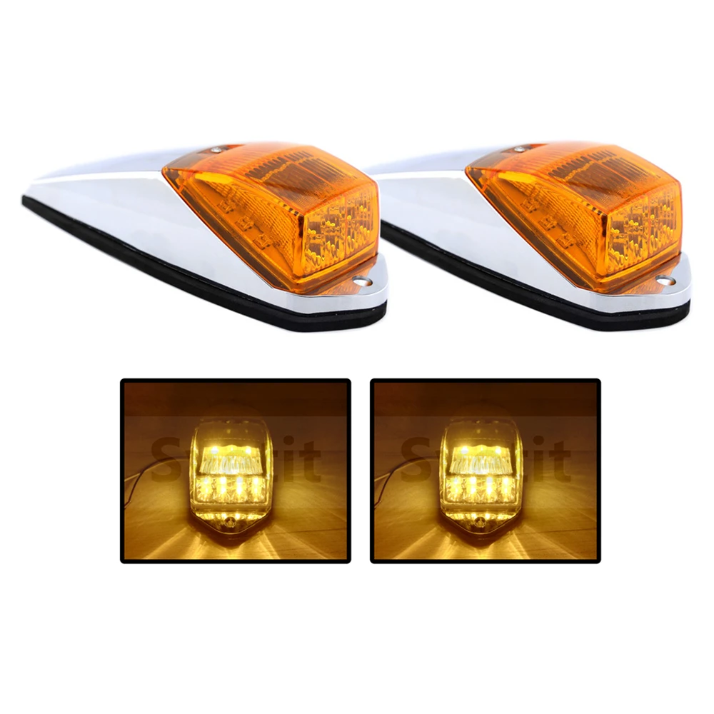 

2Pcs Trailer Clearance Lights 12V LED Cab Roof Marker Lights For Trucks Pickup White Amber