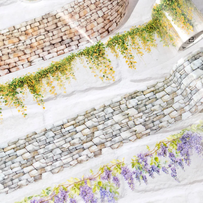 Journamm 50mm*2m Wall and Flower Series PET Tape Decor Junk Journal DIY Scrapbooking School Supplies Collage Tapes 2