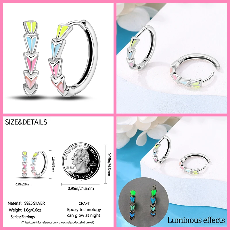 Pendientes de aro de plata 2023 para mujer, aretes luminosos que cambian de Color, joyería de lujo, regalo Original, pendiente de circonita de Color, 925