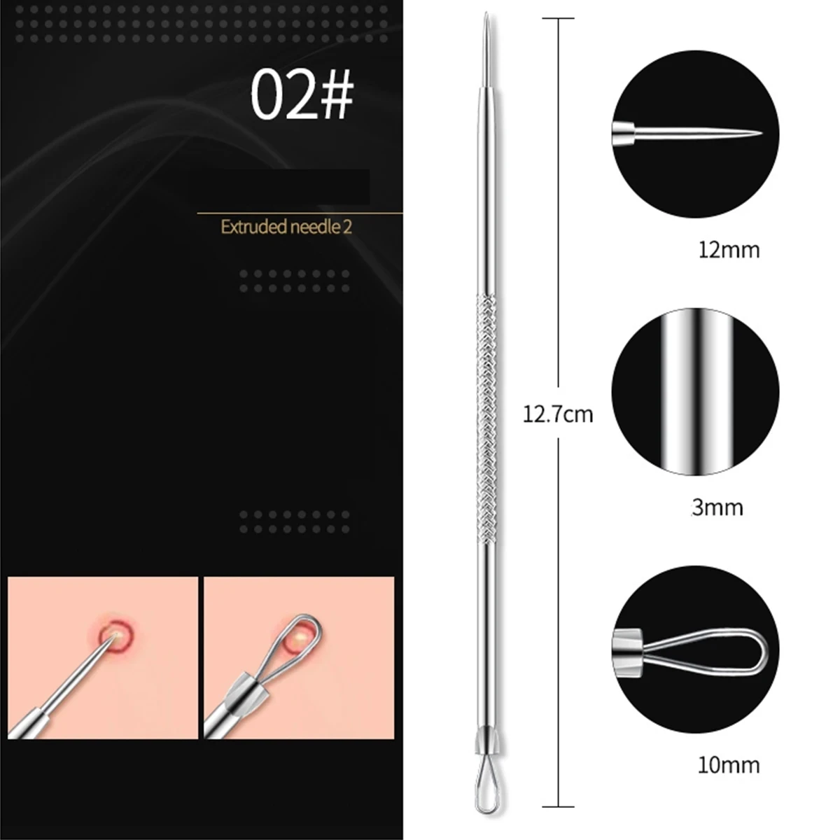 4PCS Acne Blackhead Comedone Black Spot Pimple Blemish Remover Skin Care Needle Facial Pore Cleanser Hook Beauty Cleaning Tool