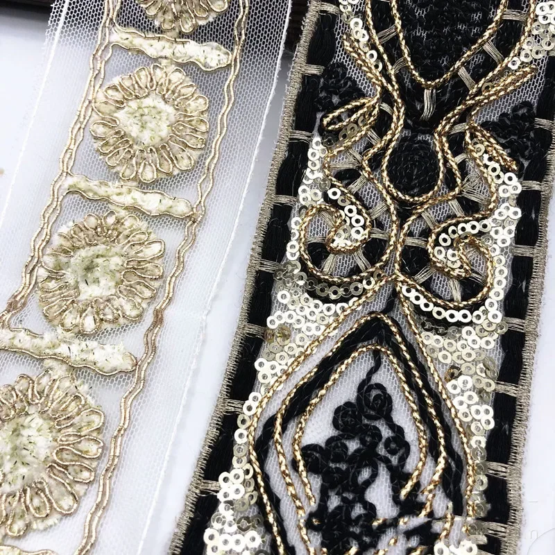 Lace ribbon Lace sewing supplies Lace decoration Lace accessories Lace sewing accessories 1 Yards Sequin Lace Trims Floral Ribbon Bridal Lace DIY Embroidery Sewing Material for Dress Decoration