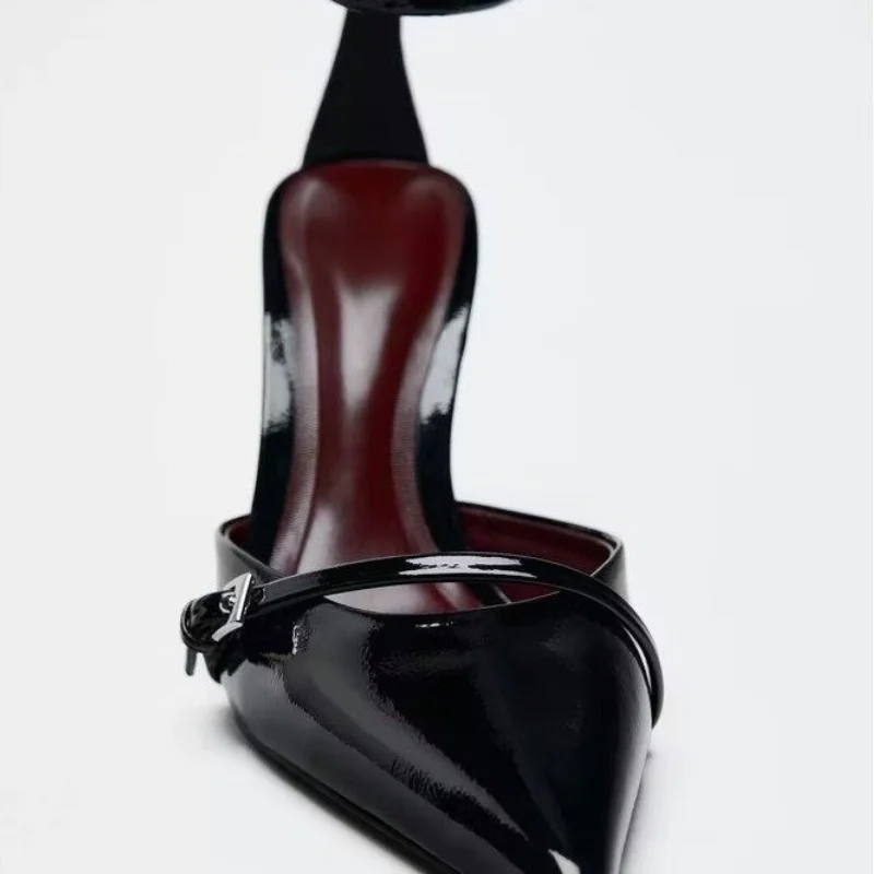 Sexy Pointed Toe Thin High Heels Women Patent Leather Ankle Strap Party Dress Shoes Fashion Slingback Sandals for women slingback sandals,women high heels shoes,women dress shoes