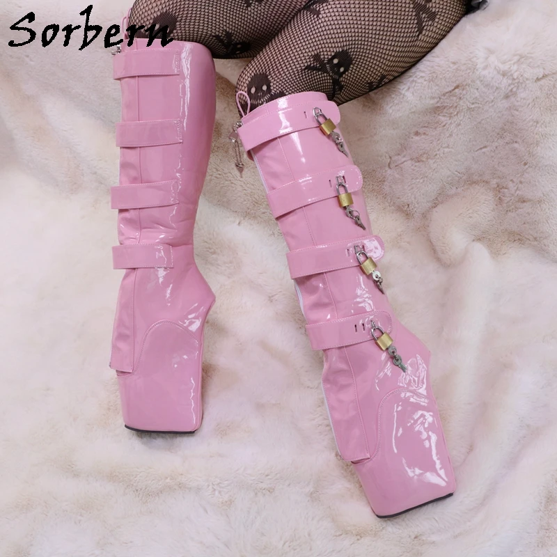 

Sorbern 18Cm 10 Keys Lockable Beginner Ballet Wedge Boots Hoof Heelless Fetish Hot Pink Boots For Women Shoes Unisex Big Size 43