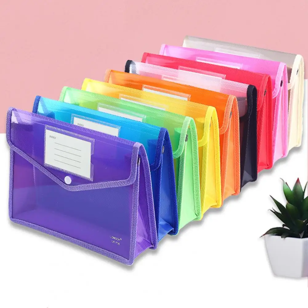 A4 Colorful File Folder With Label Pocket Snap Button Portable Examination Paper Document School File Folder School Supplies