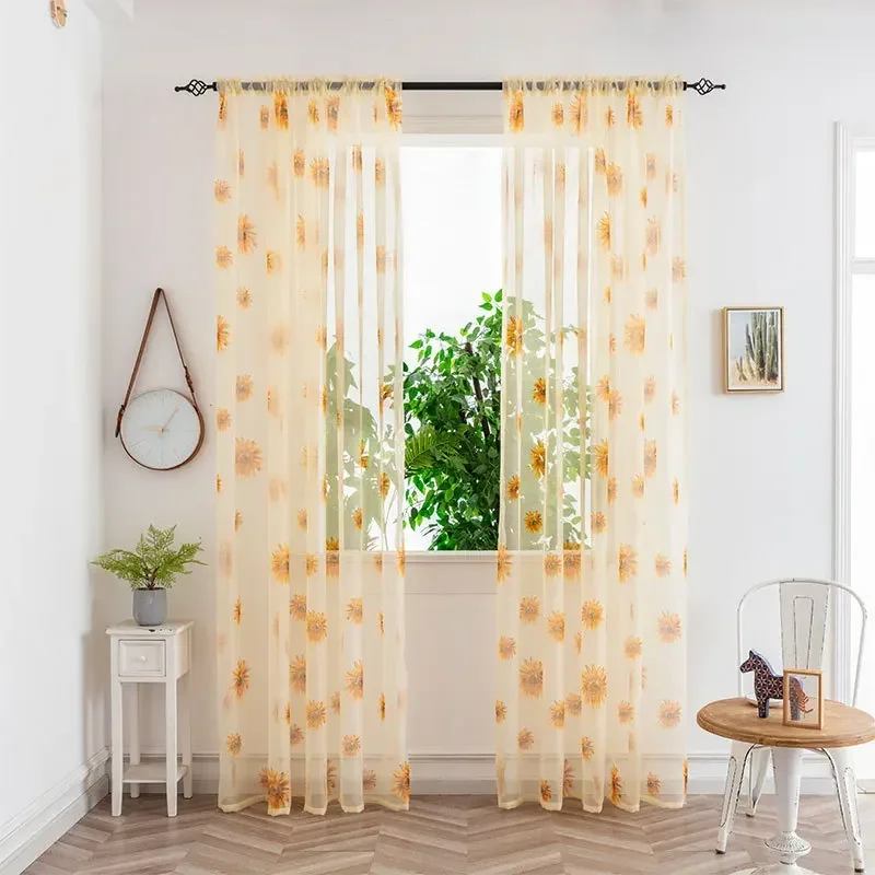 100*200 Cm Sunflower Summer Tulle Curtains Living Room Bedroom Kitchen Window Panels New Home Decoration