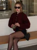 Fashion Solid Women Single Breasted Wool Coat Elegant Round Neck Long Sleeves Slim Short Jacket 2025 New Female Office Overcoat 3
