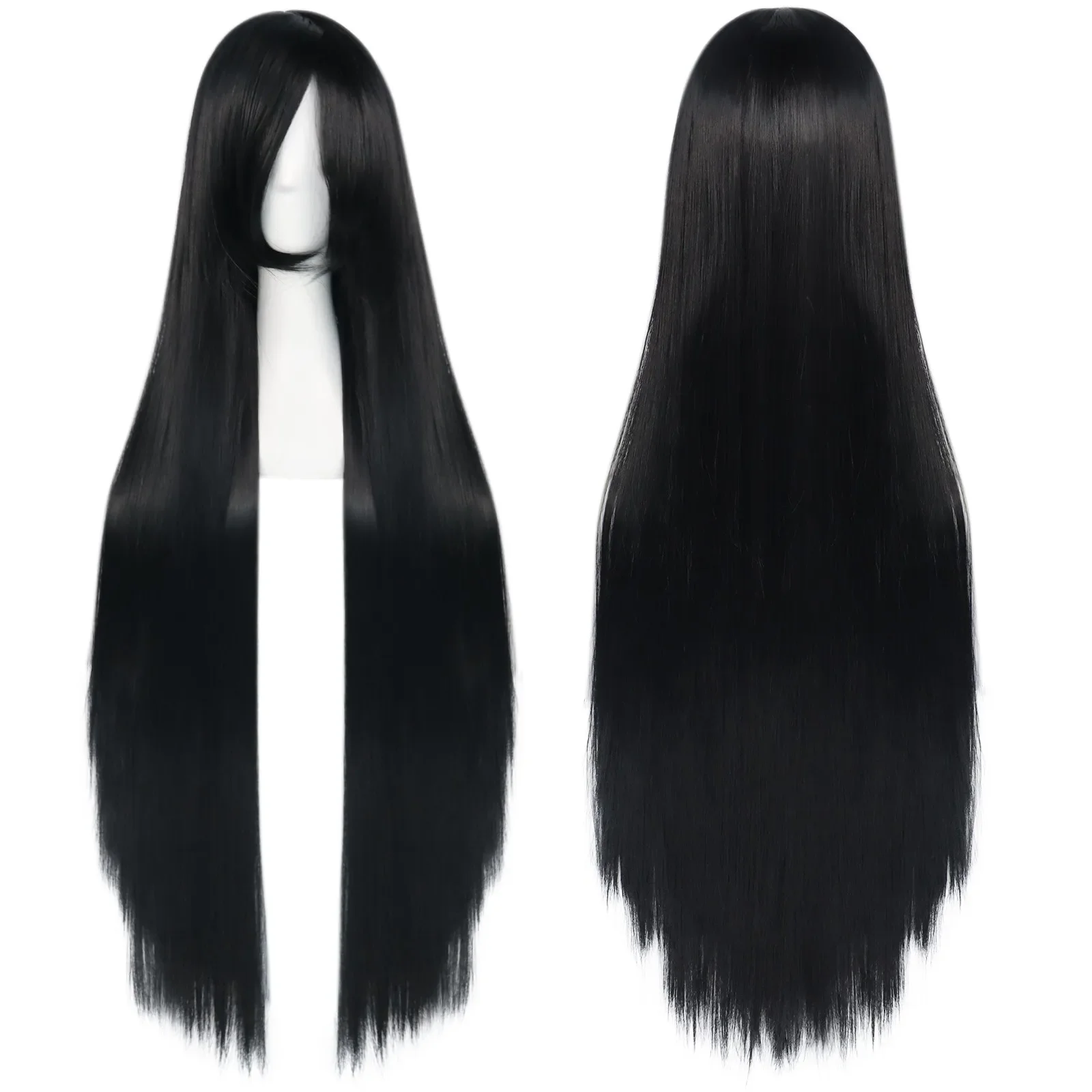 

38inch Synthetic Super Long Silky Straight Black Cosplay Wig with Bangs for Halloween &