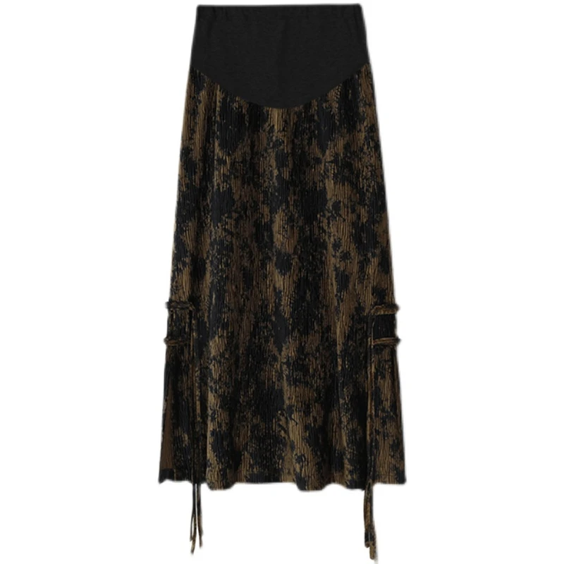 Autumn Winter Maternity Korean Style Belly A-line Skirts Long Design Side Split Tassel Patchwork Pregnant Woman Vintage Skirts