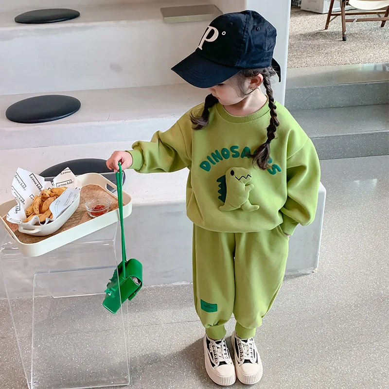 Spring Autumn Sportswear Girls Clothing Set Cartoon Dinosaur Toddler Kids Tracksuit Kids Boys Sets Outfit Hoodies and Pants