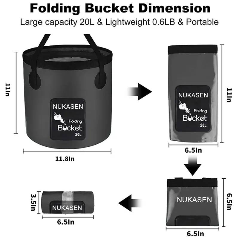 NUKASEN Folding Car Water Bucket 20L Gallon Container Portable Wash Basin For Camping Fishing Travelling Outdoor Car Washing folding bucket water bucket car wash bucket
