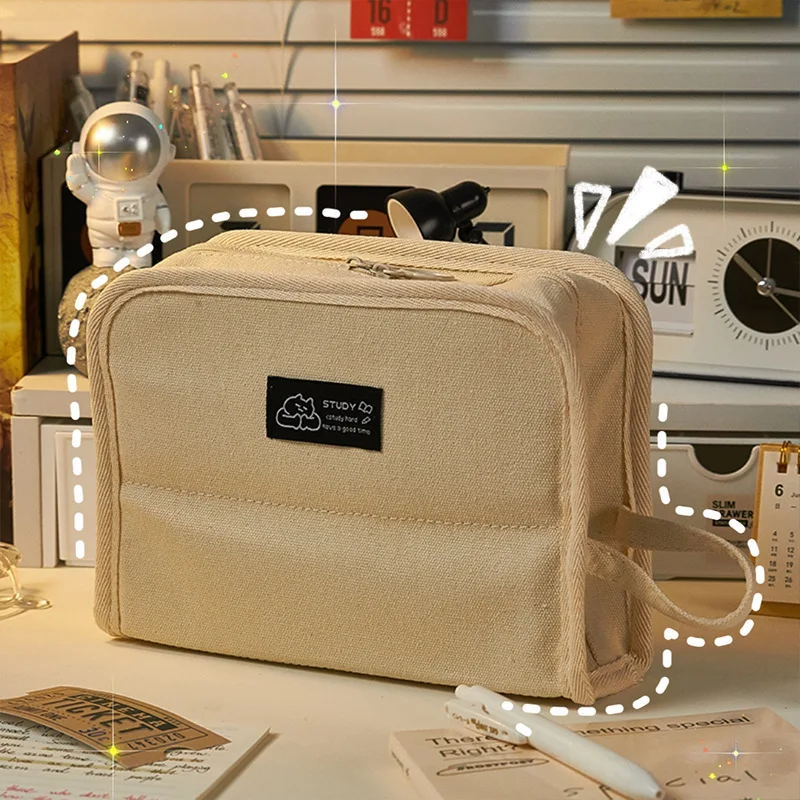 Japanese Style Large Capacity Canvas Pencil Case for Girls