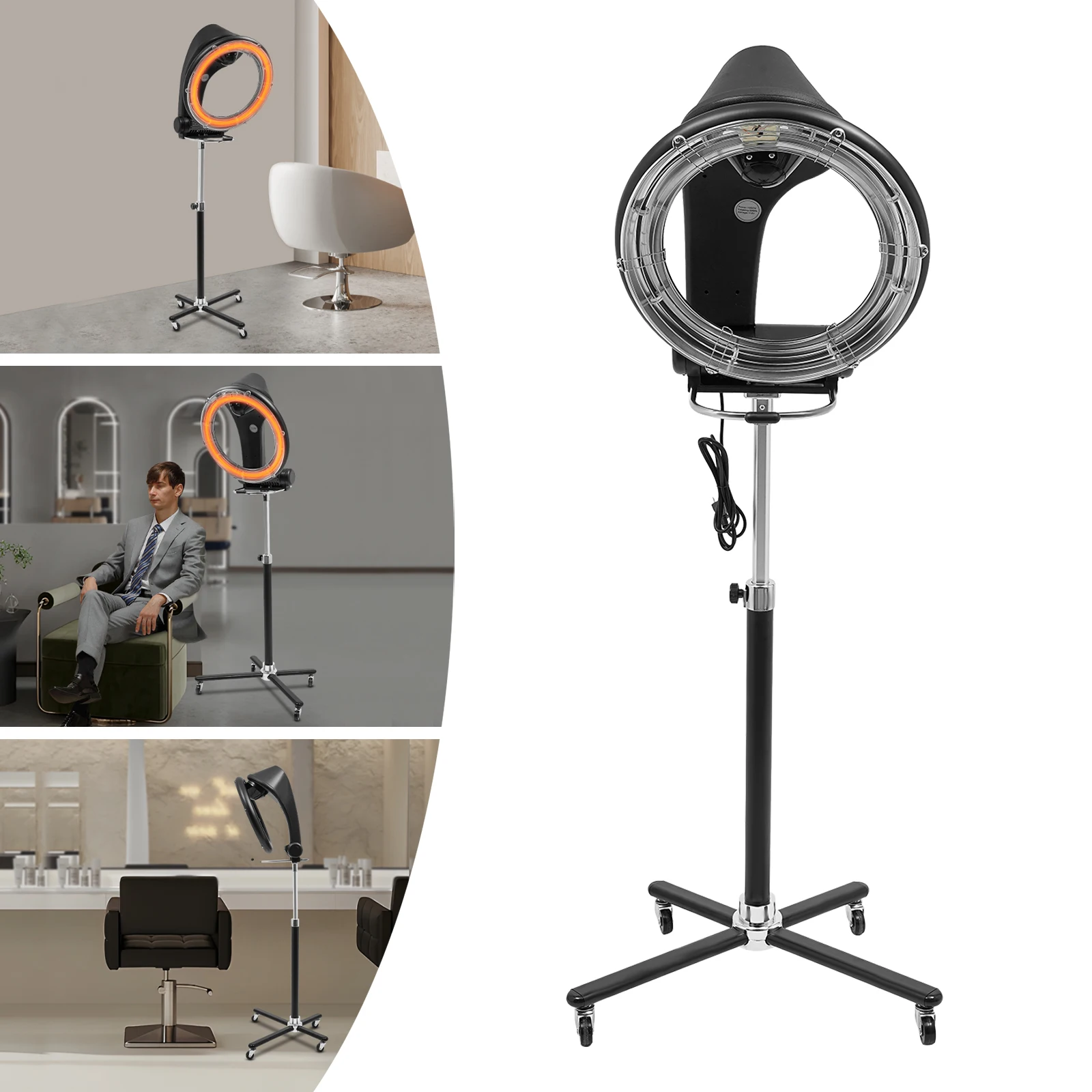 1000 W 110 V Standing Hair Dryer, Height Adjustable Hair Dryer with Wheels, 360° Rotating Ring Heater, for Barber Shop, Salon