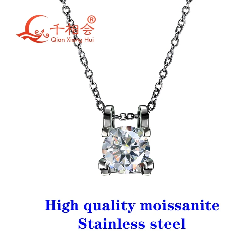 

8mm round D Moissanite ox horn shape copper pendant silver color Stainless steel necklace jewelry Bathing swimming women gift