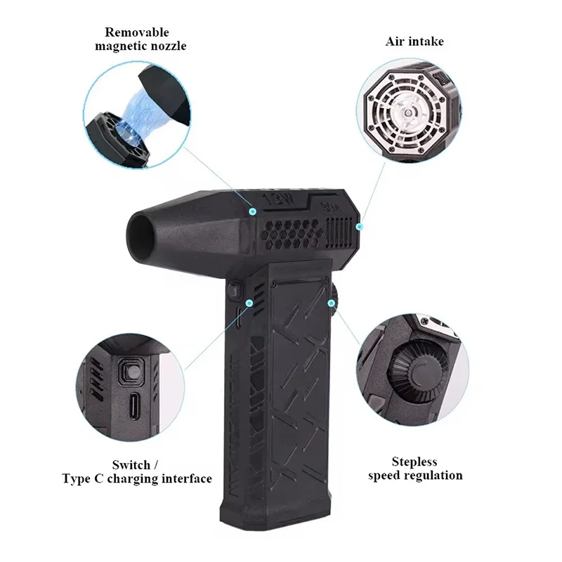 Mini Air Blower Turbo Jet Fan Wind Electric Blower Multifunctional Blowing Dust Dryer With Extra Nozzle Stepless Speed Regulatio 2