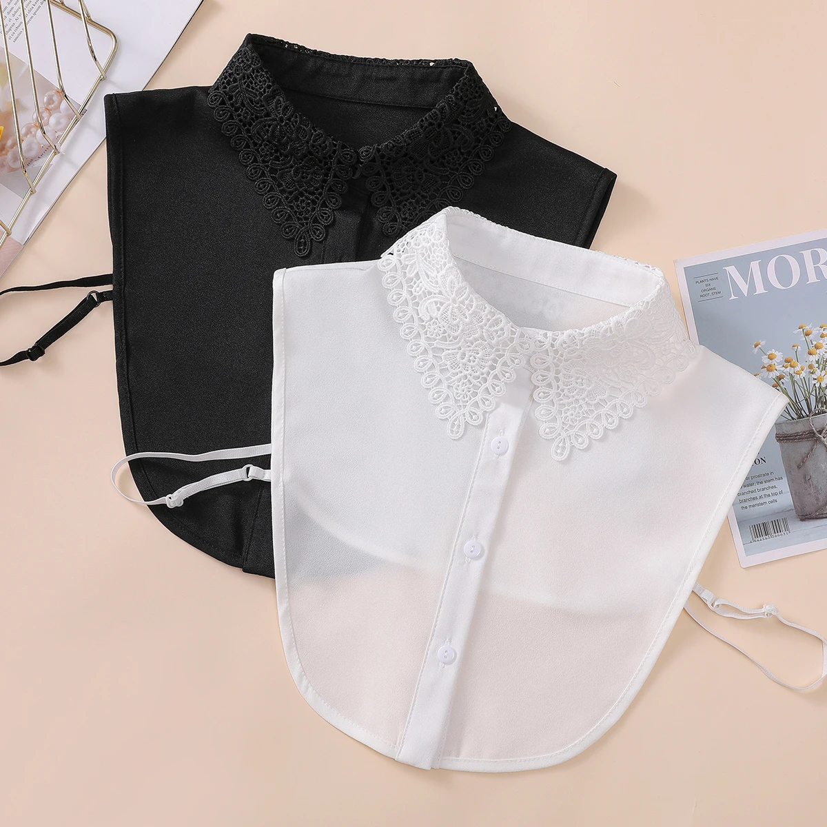 Fake Collar Monochrome Hollow Women's Stylish Half Shirt Chiffon Dickey Collar
