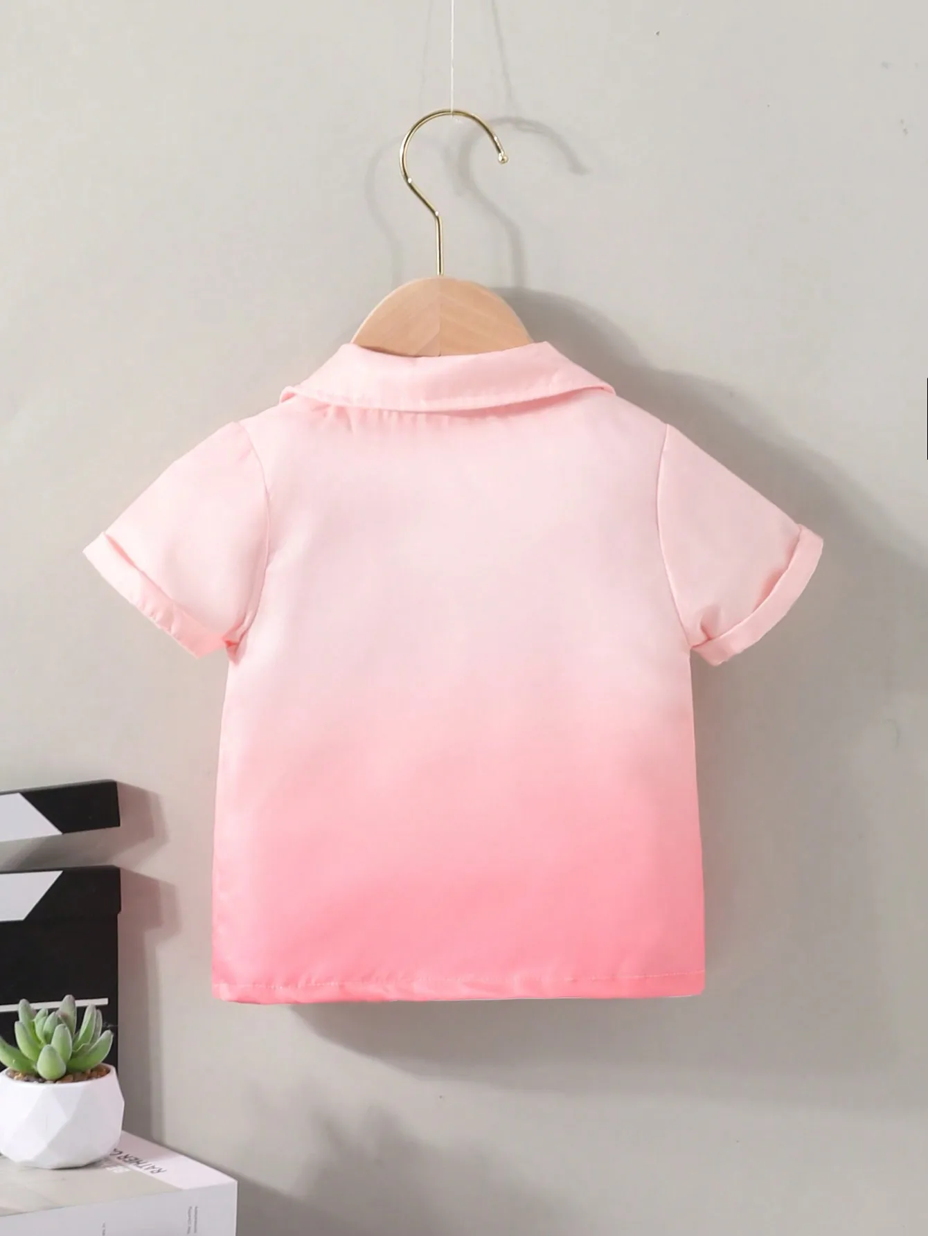 Summer Boys Casual Comfort Vacation Seaside Travel Style Short-sleeved Shirt Pink Gradient Baby Girls Fashion Cardigan