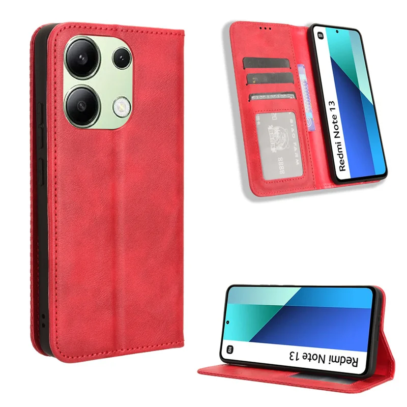 

Pertain to Redmi Note 13 4G luxury magnetic retro wallet skin PU leather case for Xiaomi Redmi Note 13 4G Magnetic phone case