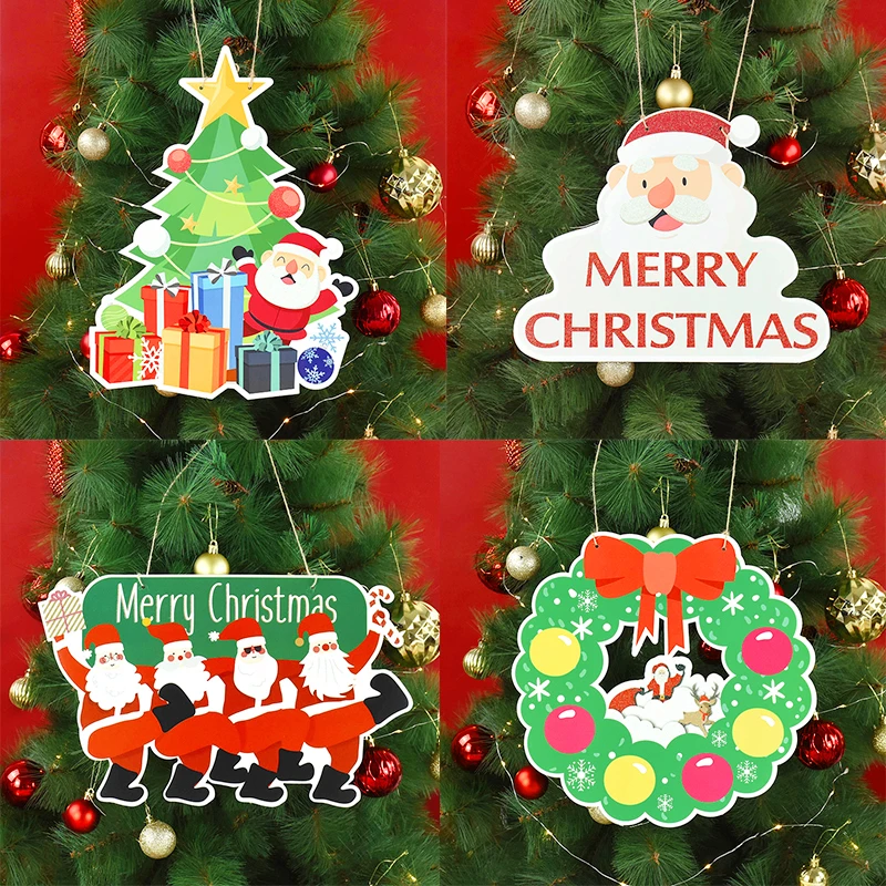 

Christmas Hanging Pendant Xmas Tree Santa Claus Pattern Hanging Ornaments Christmas Door Window Decoration Navidad 2024 New Year