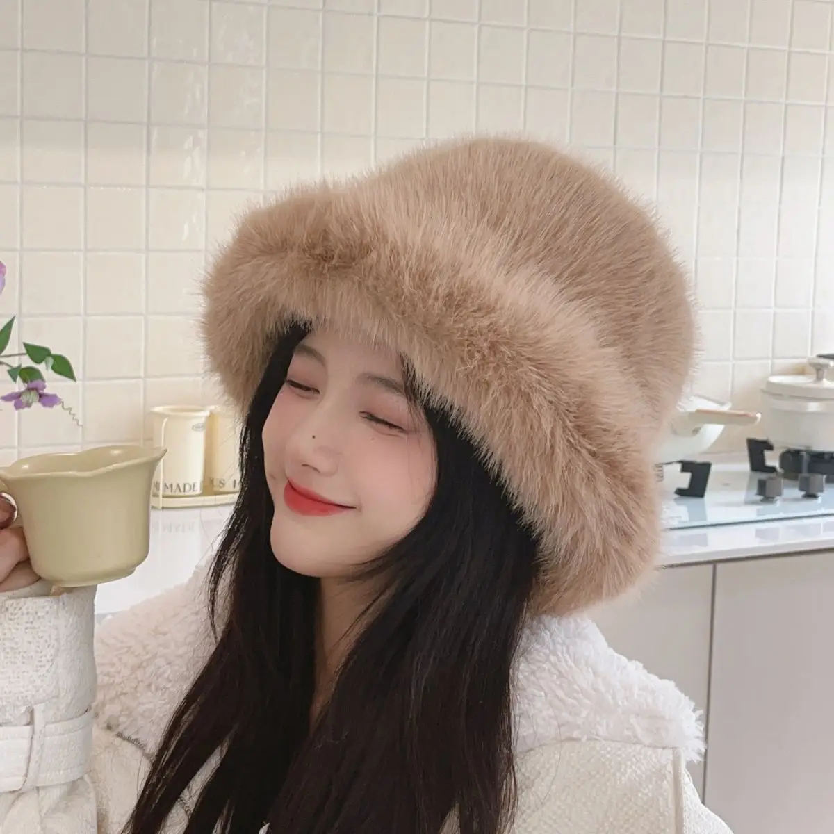 

Fashion Fluffy Warm Winter Bucket Faux Fur Bucket Hats Outdoor Basin Hat