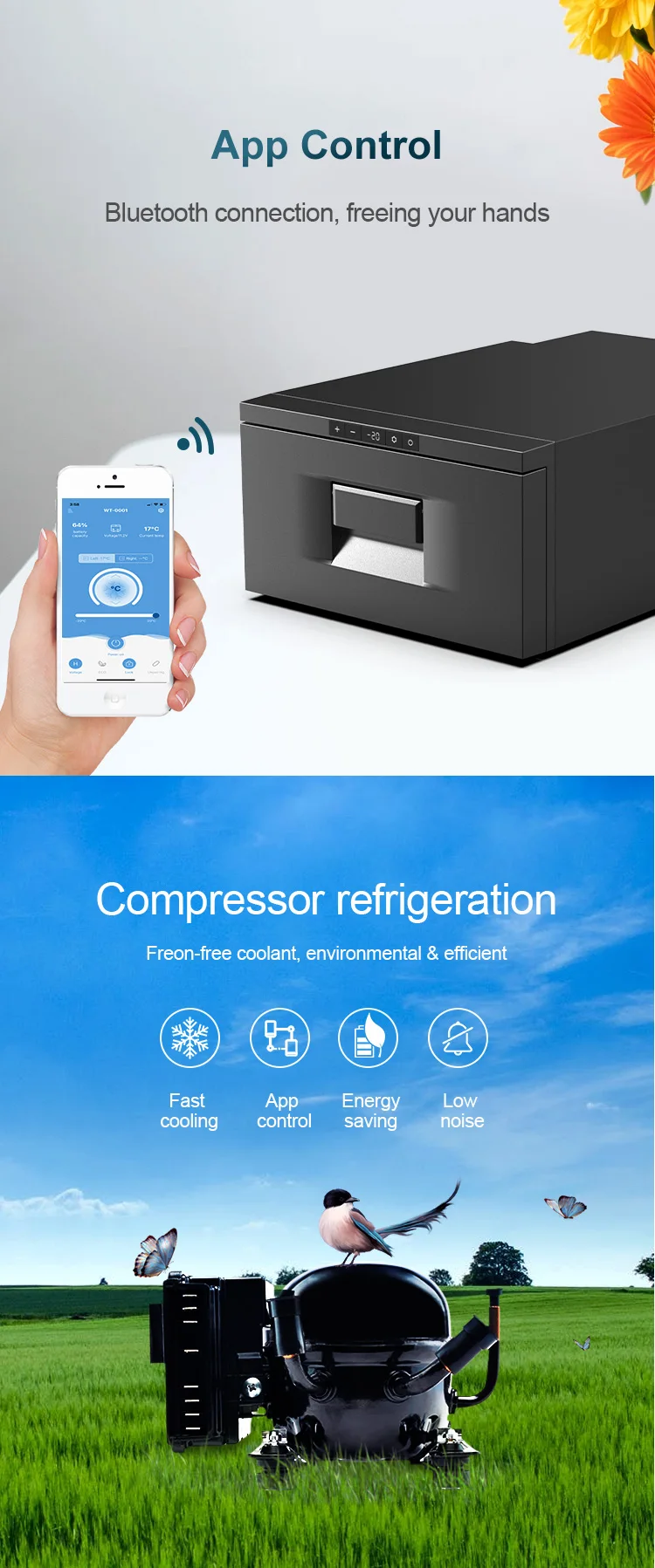 Description Picture 4 of itemAlpicool D30 RV fridge mini outdoor car truck drawer fridge 12v dc dual use cooler compressor freezer car refrigerator