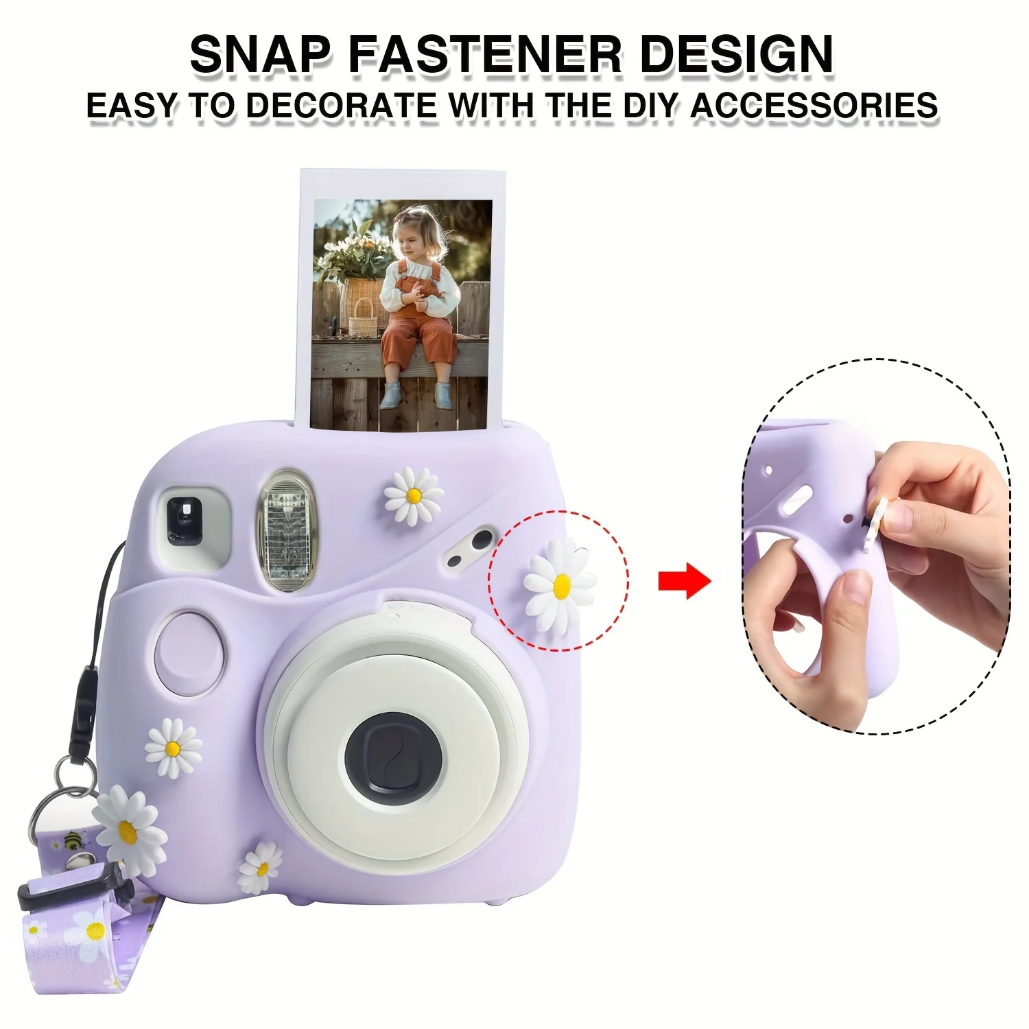 1 Set Silicone Protective Case for Fujifilm Instax Mini 7 Plus Camera (with DIY Accessories and Adjustable Shoulder Strap)