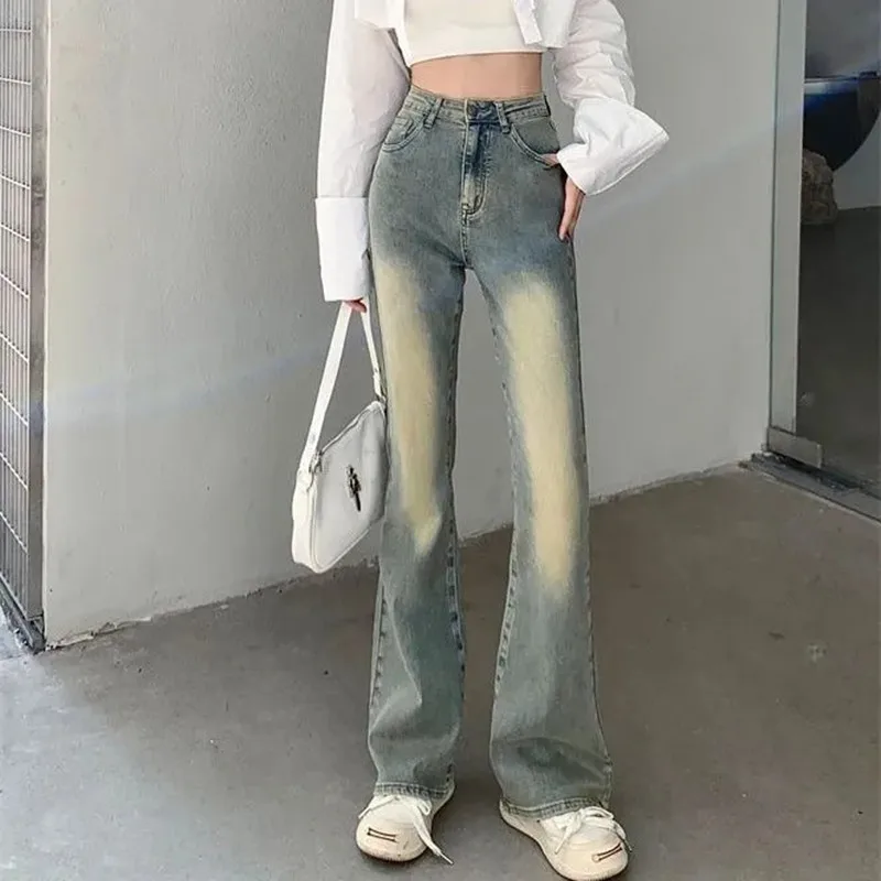 

Flared Women Jeans Loose Denim Pants High Waist Stretch Female Flare Trouser Elastic Fashion Boyfriend Denim Pant Trousers