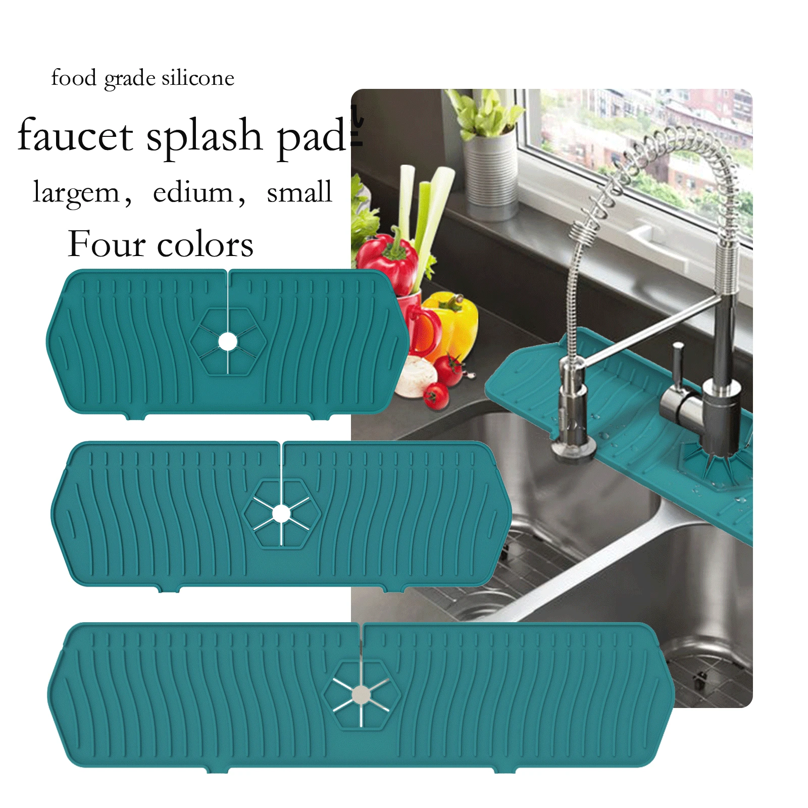 SiliconeFaucetMatForKitchenSinkSplashGuardDrainPadBathroom