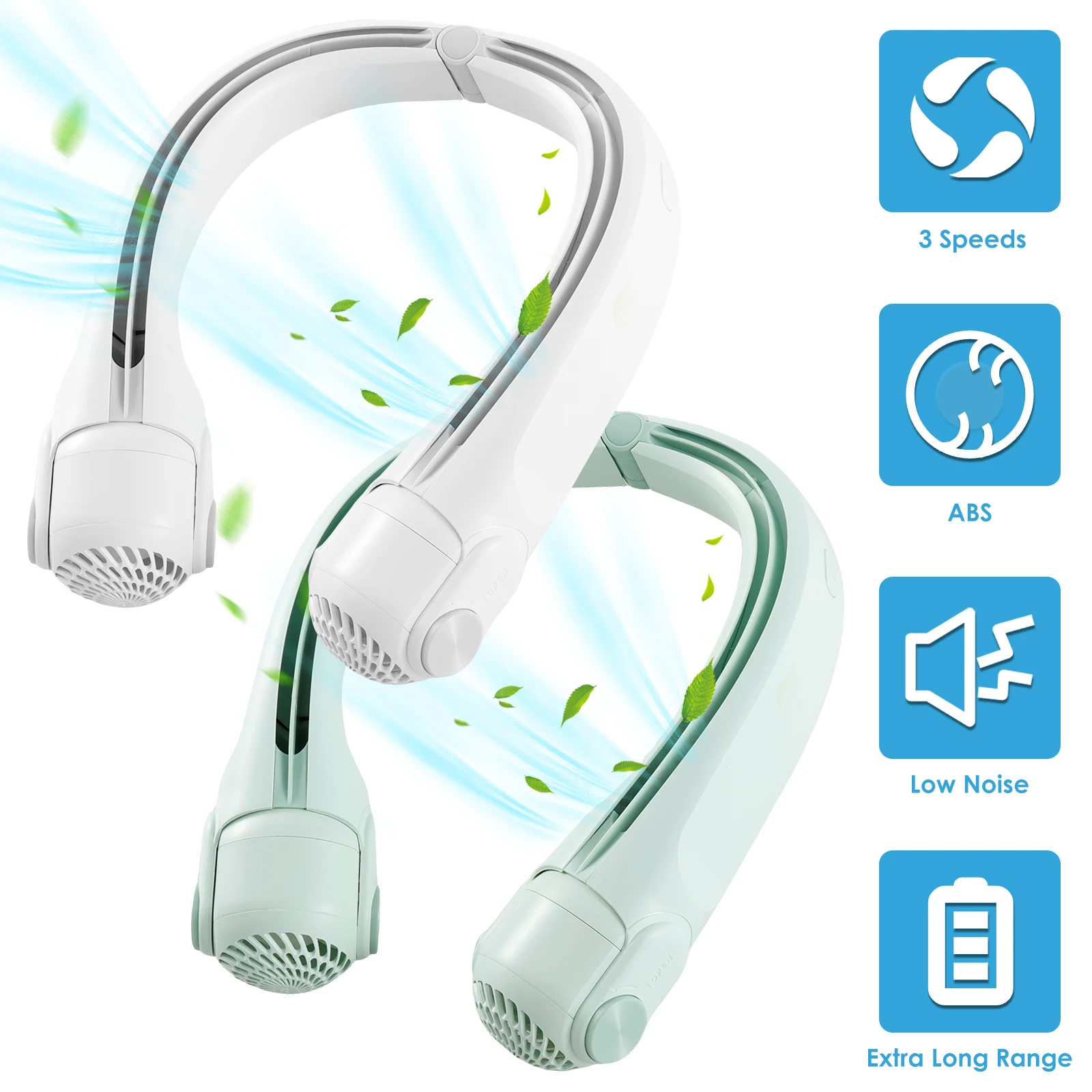 

New Portable Neck Fan 2400mAh Wearable Personal Fan 3 Adjustable Speeds Neck Cooling Fan Quiet Hanging Neck Fan Comfortable