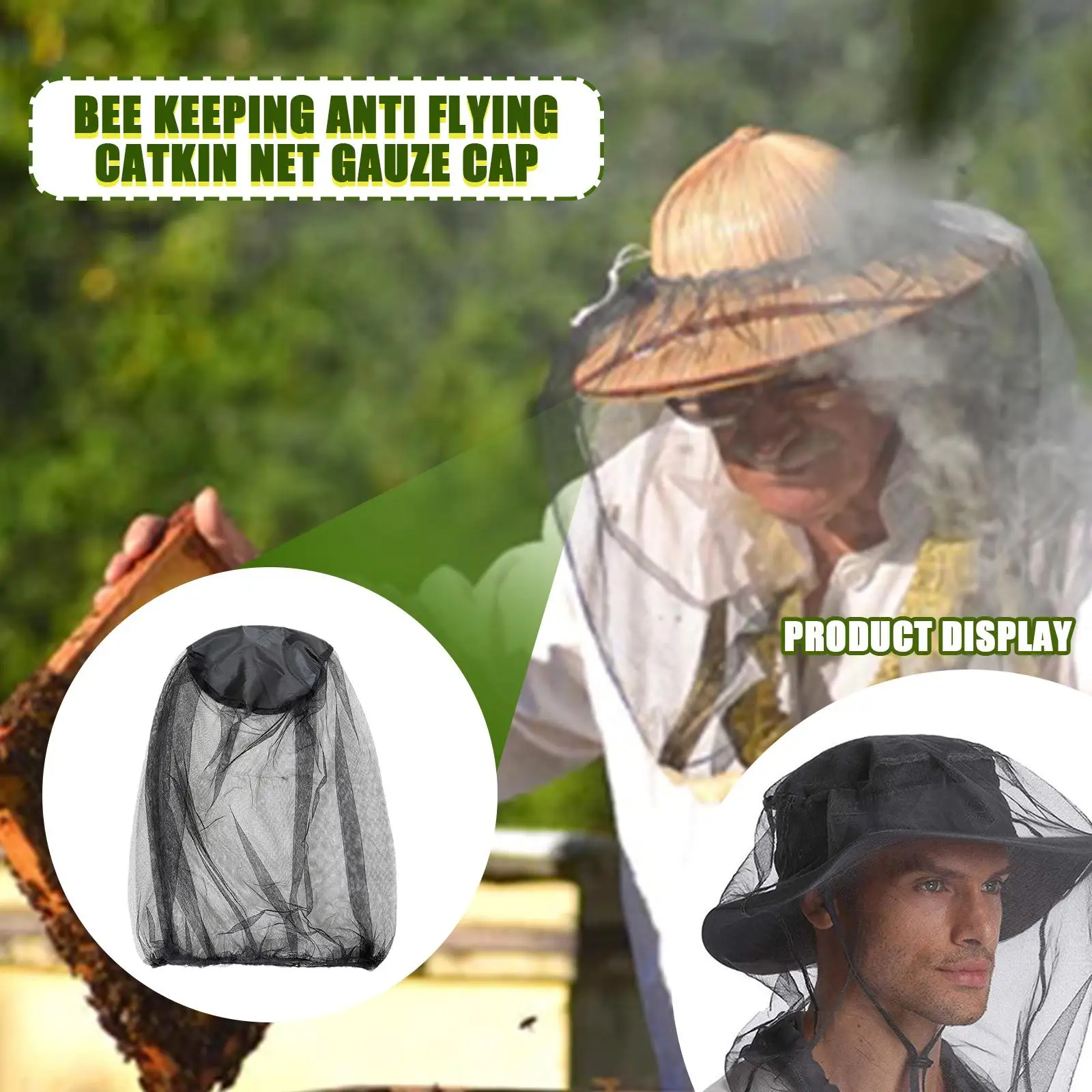 New 1pcs Bee Keeping Anti Flying Catkin Net Gauze Cap 70D Mesh Protector Hood Camp Fishing Catkin Insect Mesh Nylon Hat Net