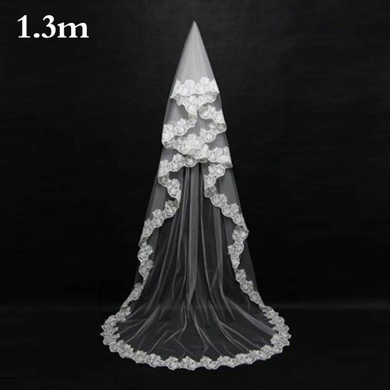 Bridal Veil 1PC Wedding Veil Lace Edge Long Luxurious Bridal Veil White Ivory Comb Cathedral Bride Accessories