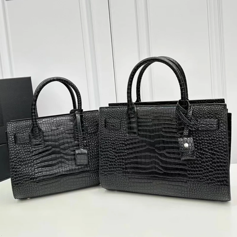 

Vintage crocodile leather large capacity handbag 2024 ladies new star with the same fashion luxury multi-functional Tote bag