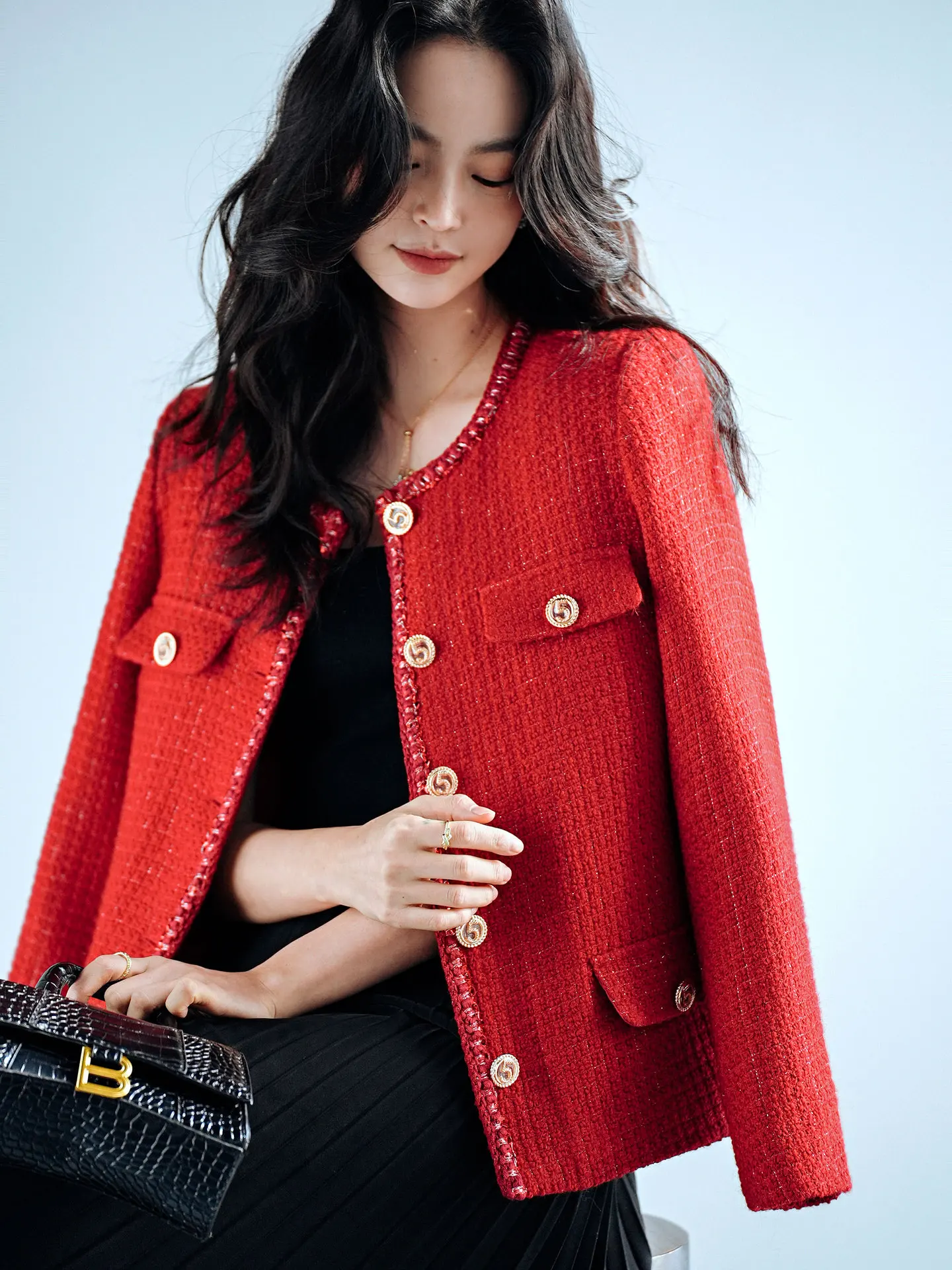 

French Senior Small Fragrance Coat Woman Red Short Wool Coat Female 2024 Spring Summer Elegant Tweed Comfortable Commuting Coat