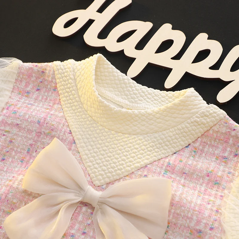 Abiti eleganti per bambini per ragazze Moda Arco Manica lunga Principessa Bambini Festa di compleanno Abito Primavera Morbido Vestiti per bambini Vestito - immagine 2