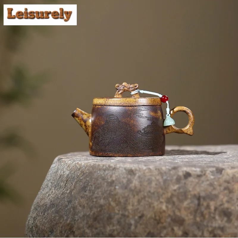 200ml Yixing Purple Clay Teapots Handmade Large Caliber Pot Raw Ore Wood-fired Porcelain Mud Kettle With Strainer Zisha Tea Set