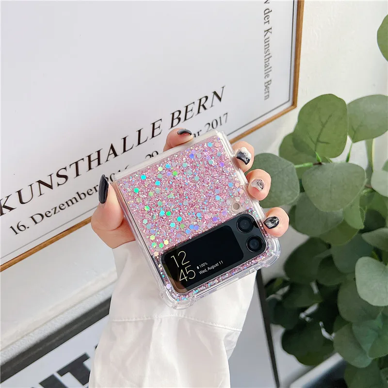 Per Samsung Galaxy Z Flip 4 Flip 3 Custodia Fantasia Paillettes Trasparente Pieghevole Per Samsung Z Flip 1 2 Cover Posteriore Rigida Antiurto