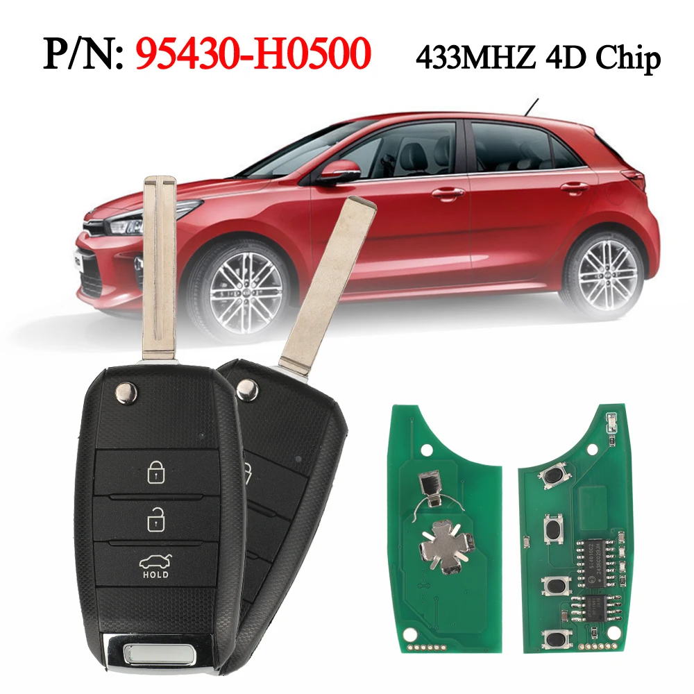 Jingyuqin 3BTN 4Dชิป 433MHz FSkพับรีโมทคอนโทรลKey FobสําหรับKIA Rio 2021 2022 2023 พร้อมTOY40/HU134 ใบมีด 95430-H0500