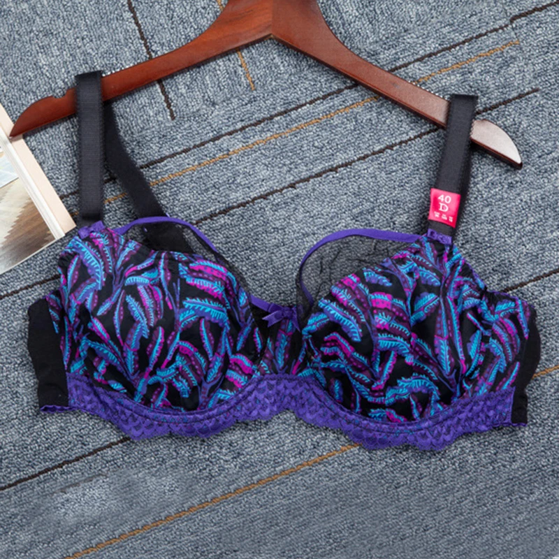 Plus Size Women's Bras Lace Bralette Non-Padded Underwire Unlined Floral Lingerie Female Underwear 30 34 36 40 D DD FF G