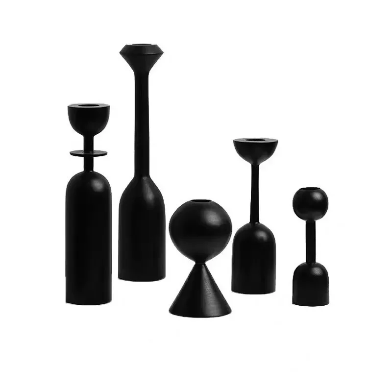 Black Wooden Candle Holder Nordic ins style art decoration hotel model room soft decoration ZM806 candle holders