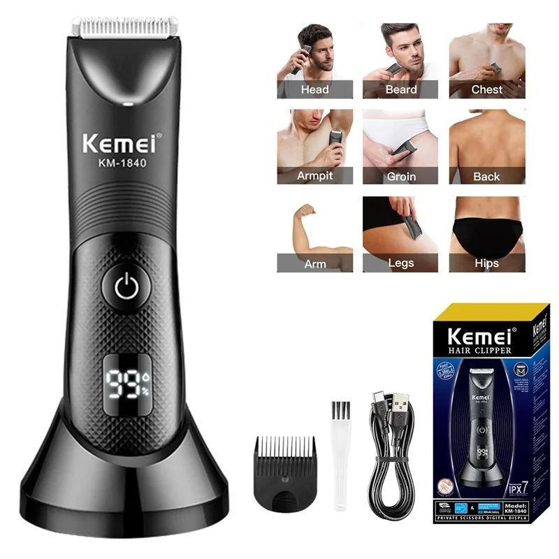 Kemei Groin Body Hair Trimmer Men Women Face Beard Trimer Rechargeable Pubic Ball Shaver Electric Body Groomer Showerproof