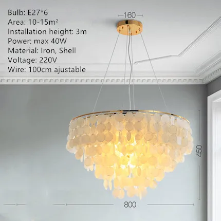 Nordic Shell Mediterranean Chandelier Lanterns Restaurant Bedroom Aisle Boy Girl Princess Room Creative Led Multi-layer Lamps lantern pendant light Pendant Lights