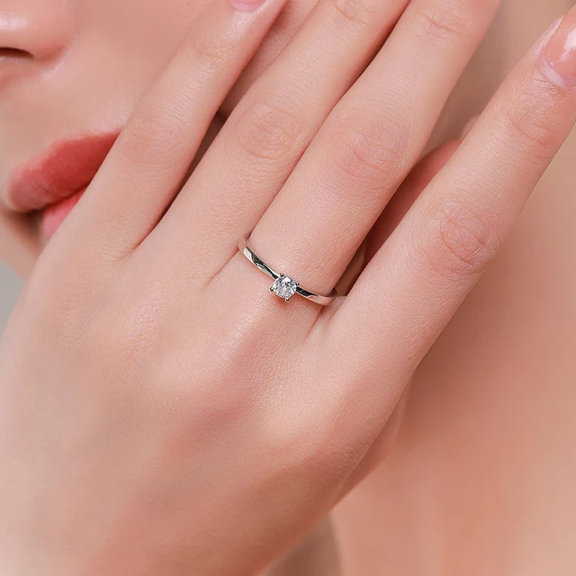 Bague de fiançailles femme Modian 2022 minimalisme argent Sterling 925 rond dix cœurs clair – Image 2
