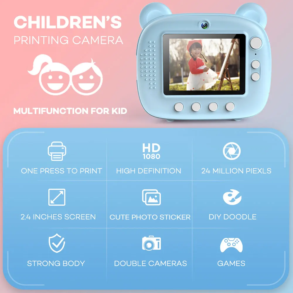 Câmera de Impressão Instantânea Infantil Impressora Térmica com Rolo de Papel Vídeo para Câmera Digital Presente de Aniversário para Criança - Imagem 3