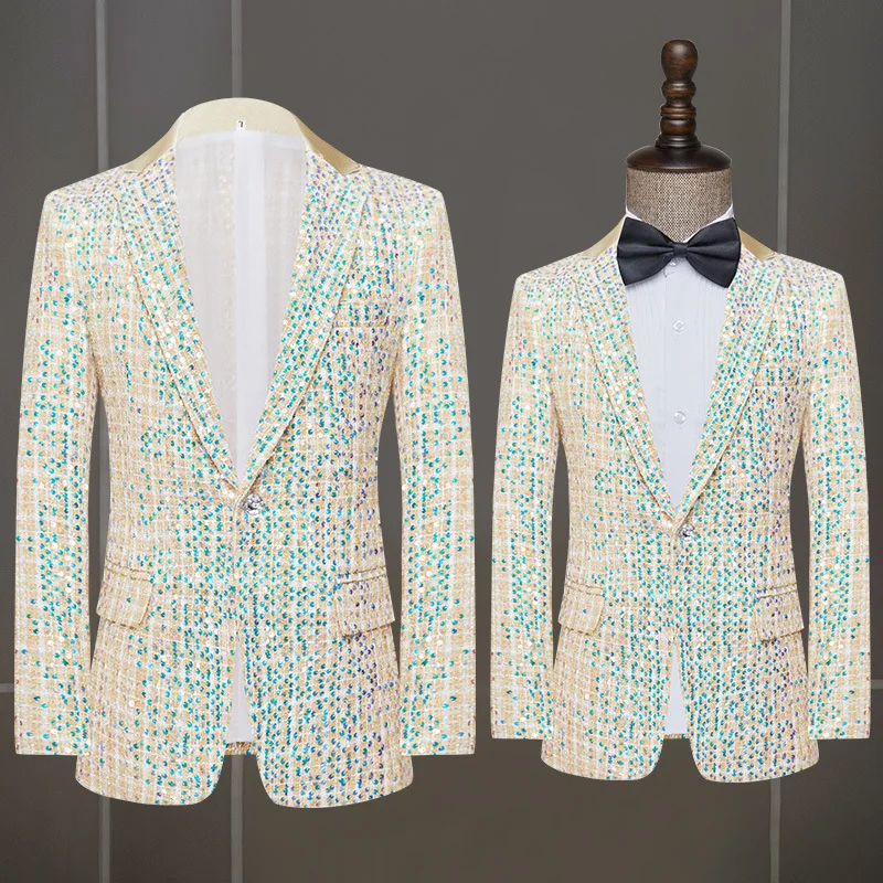 

Prom Suits for Boys Men's Jacket Performance Wear Singer Banquet Host Dress Sequined Slim Fit Pants