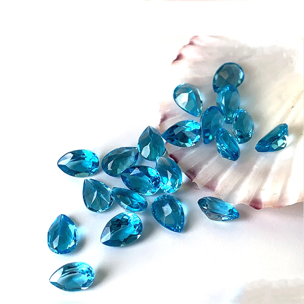 Real Natural Topaz Swiss Blue Semi-precious Stone Facted Pear 8x12mm Natural Topaz Swiss Blue Eye Clean Loose Gemstone 5pcs