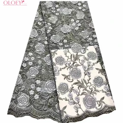 Latest High Quality Elegant Classic Embroidered Two-Color Lace African French Mesh Sequin Lace Fabric For Wedding Dress