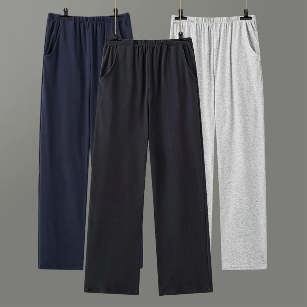 

Men Loose Fit Pajama Pants Cozy Men's Winter Pajama Pants with Elastic Waist Deep Pockets Soft Homewear Trousers for Long Sleep