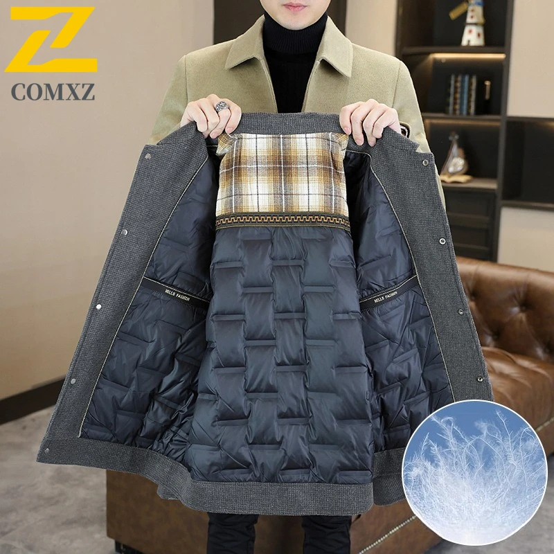 COMXZ Warm Wool Blends Coat Classic Minimalist Light Luxury Ski Padded Jacket Travel High Quality Quilted Jacket Men's Clothing