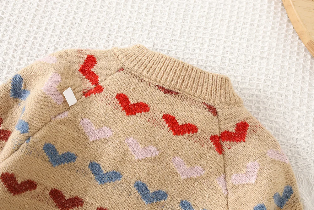Girls Knit Cardigan Sweater Suit Set with Heart Print