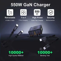 550W 7-in-1 Charging Station with 100W Retractable USB C Cable GaN Fast Charger for MacBook Pro iPhone 17 Samsung Laptop Tablet 6